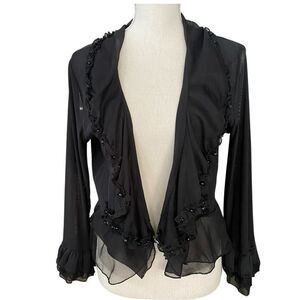 Pretty Angel Short Black Sheer Ruffle Beaded Cardigan Size XL NWT